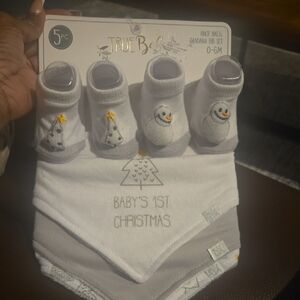 White Baby's 1st Christmas Sock and Bib Set